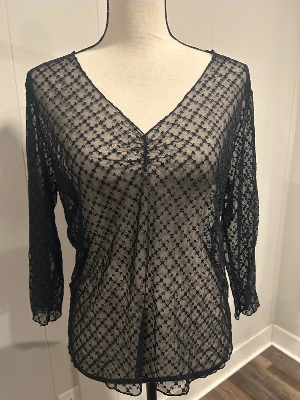 Y2K The Limited Black Sheer Lace V-Neck Swim Coverup